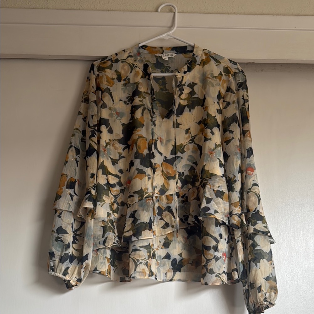 Zac & Rachel Cream Yellow Ruffled Mandarin Collar Blouse